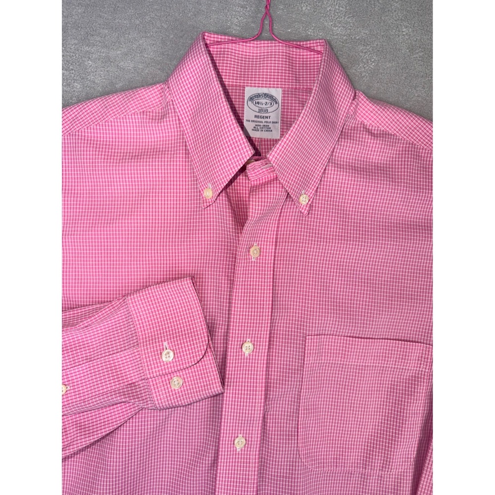Brooks Brothers 14.5X32/3 Regent Fit Pink Micro Check Non-Iron Cotton Mens Shirt